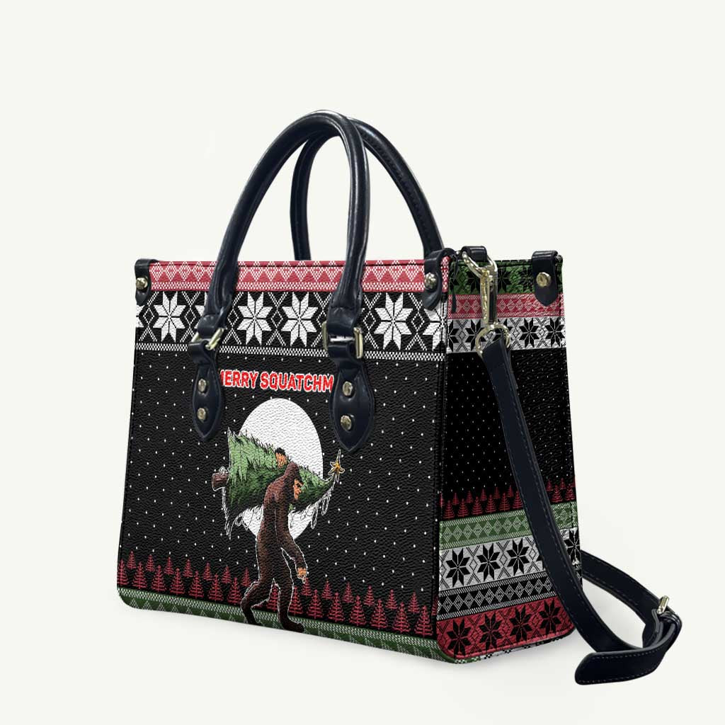 Funny Bigfoot Christmas Leather Bag Xmas Holiday Patterns - Wonder Print Shop
