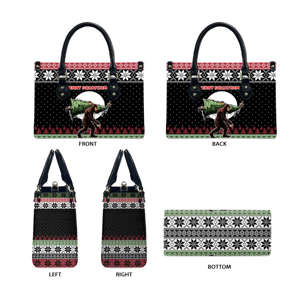 Funny Bigfoot Christmas Leather Bag Xmas Holiday Patterns - Wonder Print Shop