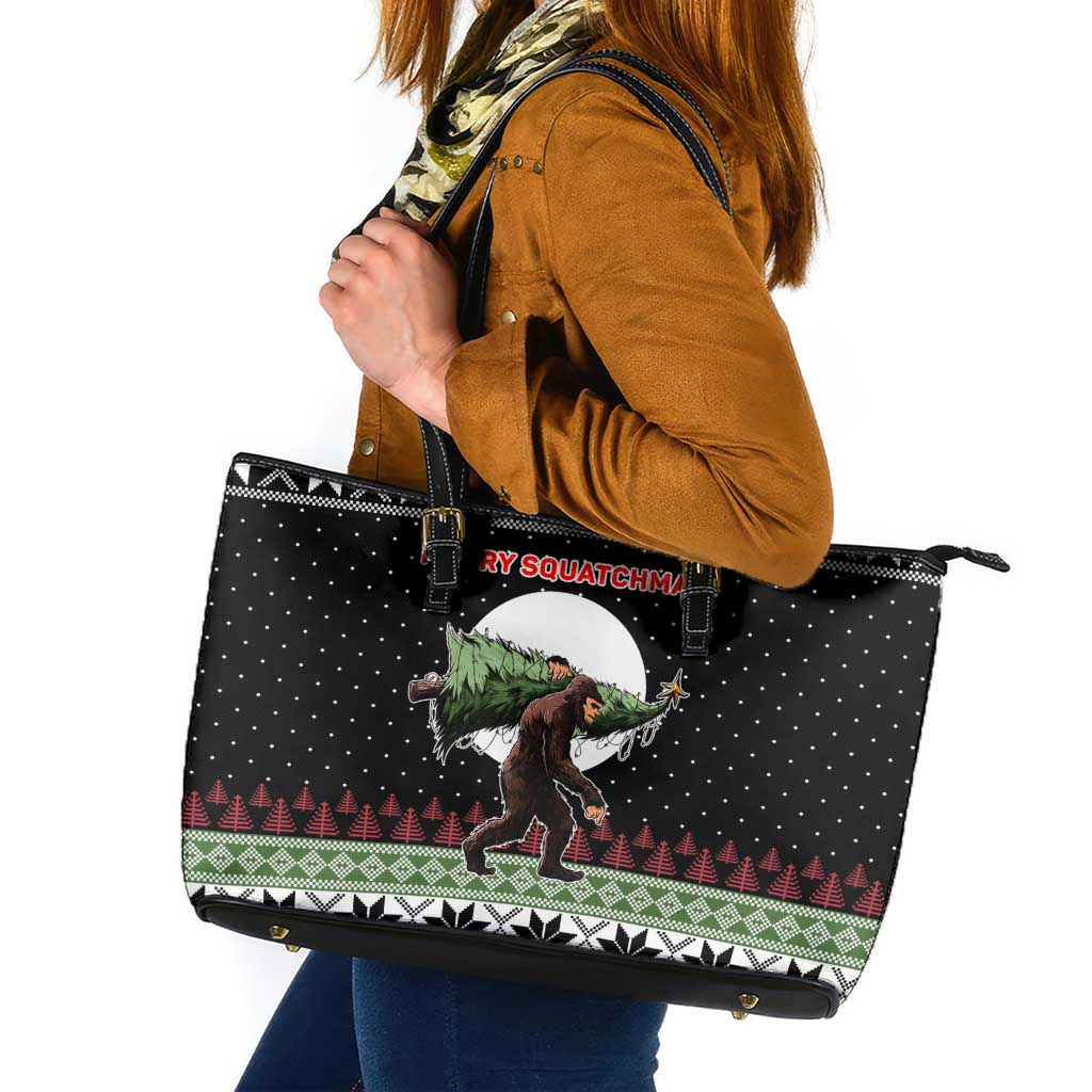 Funny Bigfoot Christmas Leather Tote Bag Xmas Holiday Patterns - Wonder Print Shop