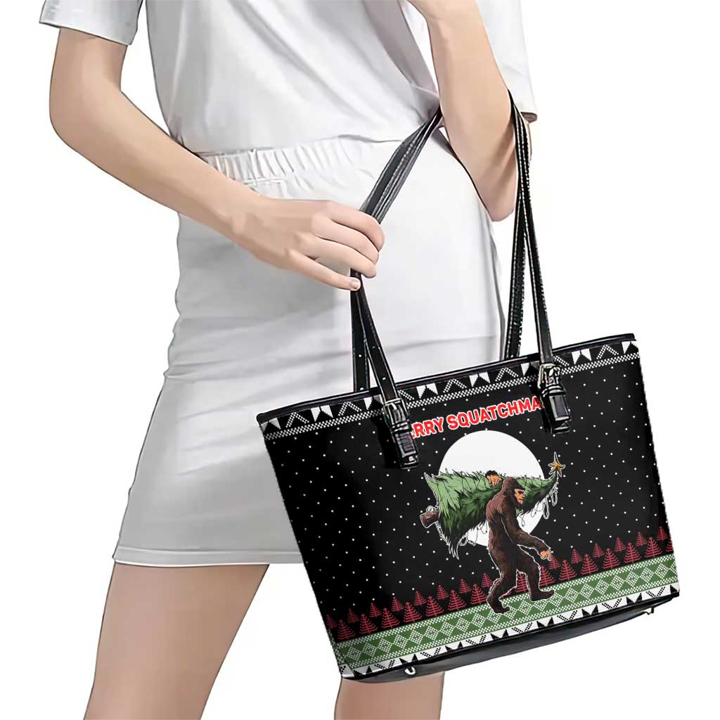 Funny Bigfoot Christmas Leather Tote Bag Xmas Holiday Patterns - Wonder Print Shop