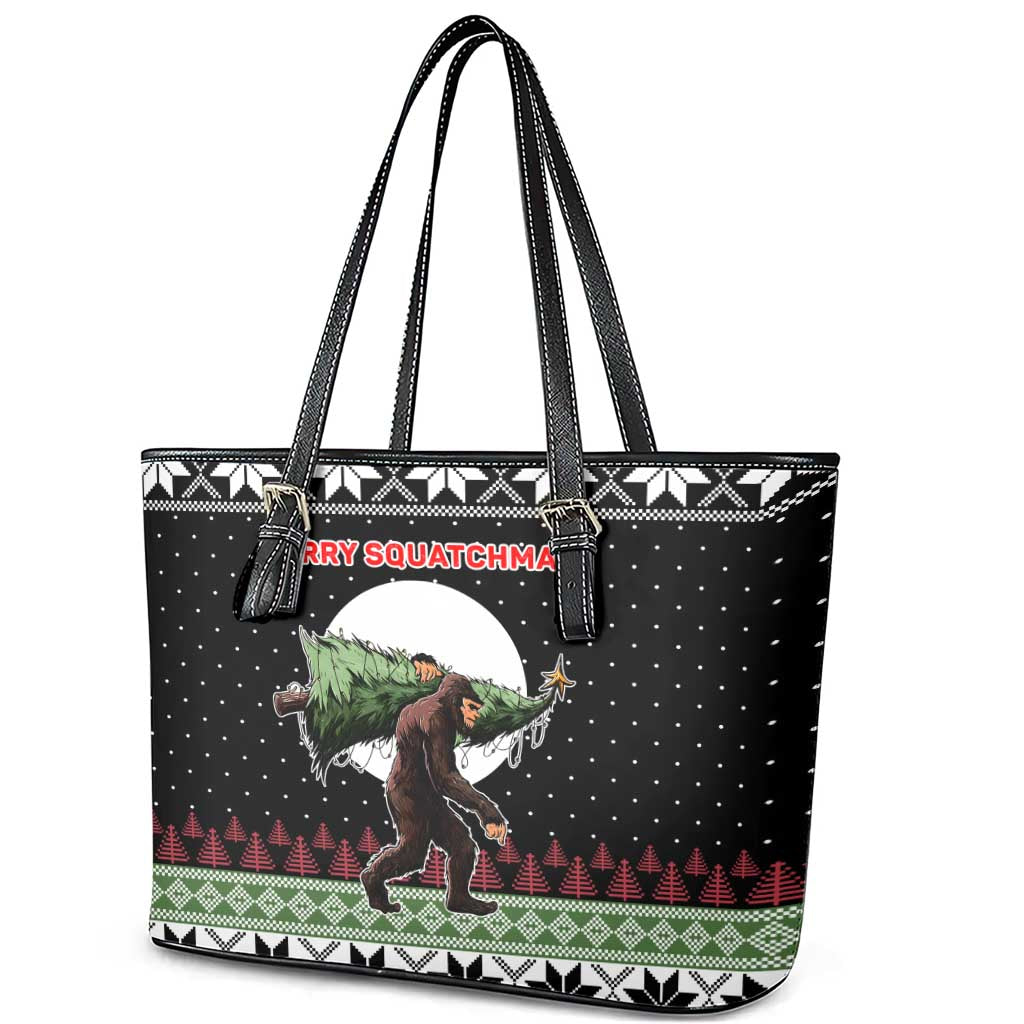 Funny Bigfoot Christmas Leather Tote Bag Xmas Holiday Patterns - Wonder Print Shop