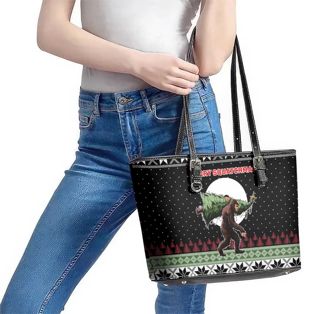 Funny Bigfoot Christmas Leather Tote Bag Xmas Holiday Patterns - Wonder Print Shop