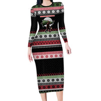 Funny Bigfoot Christmas Long Sleeve Bodycon Dress Xmas Holiday Patterns - Wonder Print Shop