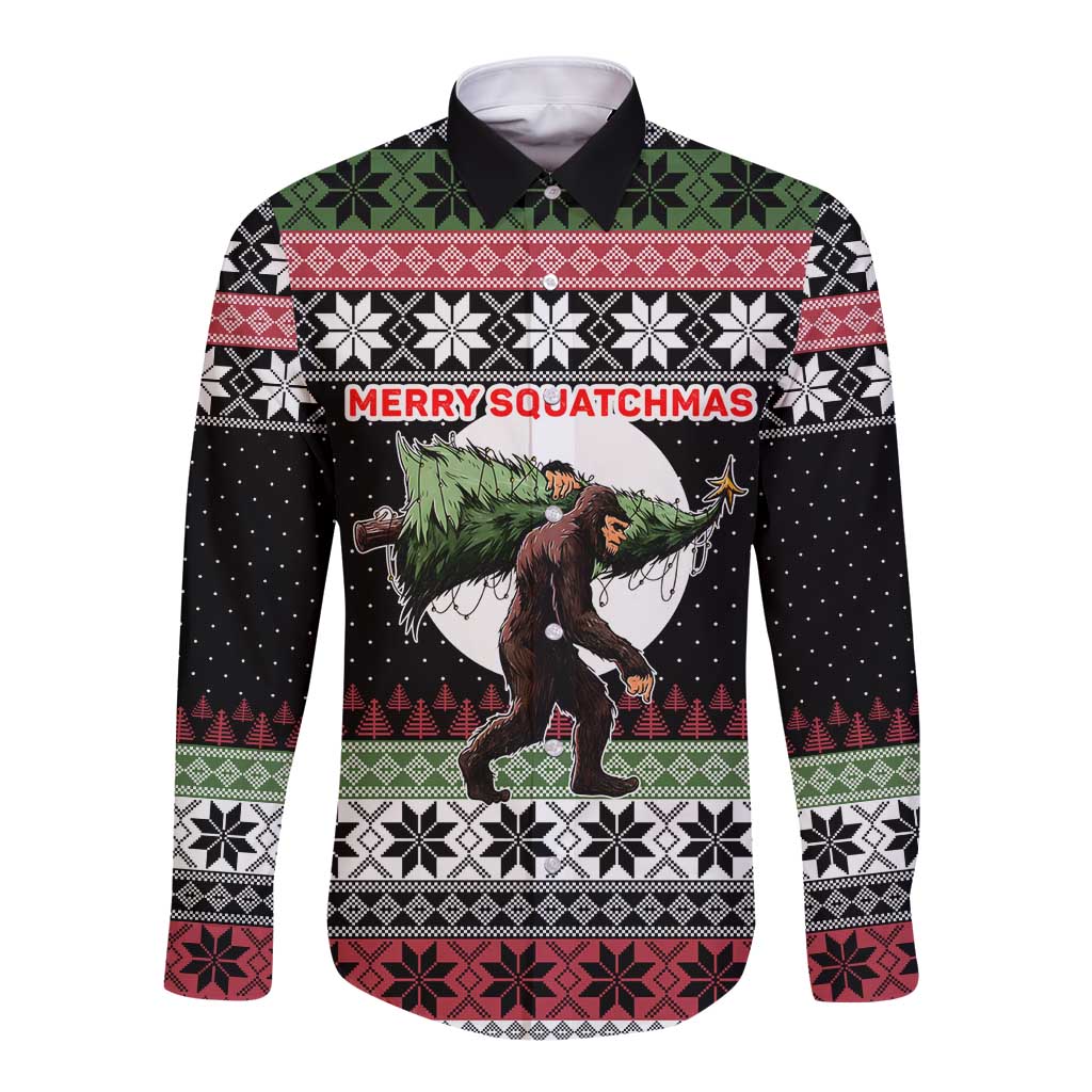 Funny Bigfoot Christmas Long Sleeve Button Shirt Xmas Holiday Patterns - Wonder Print Shop