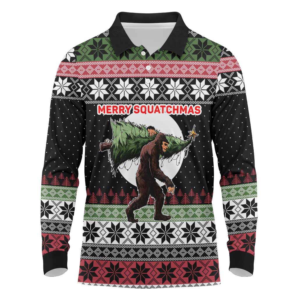 Funny Bigfoot Christmas Long Sleeve Polo Shirt Xmas Holiday Patterns - Wonder Print Shop