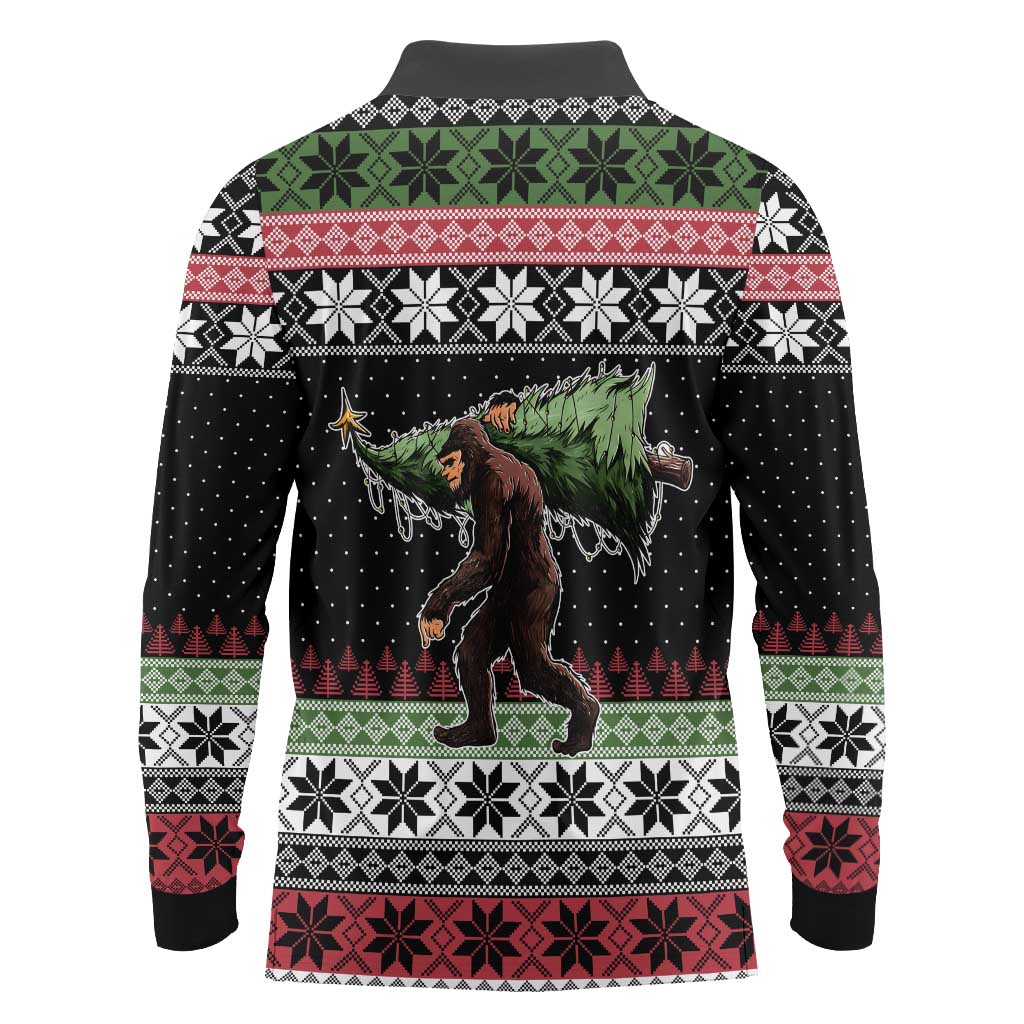 Funny Bigfoot Christmas Long Sleeve Polo Shirt Xmas Holiday Patterns - Wonder Print Shop