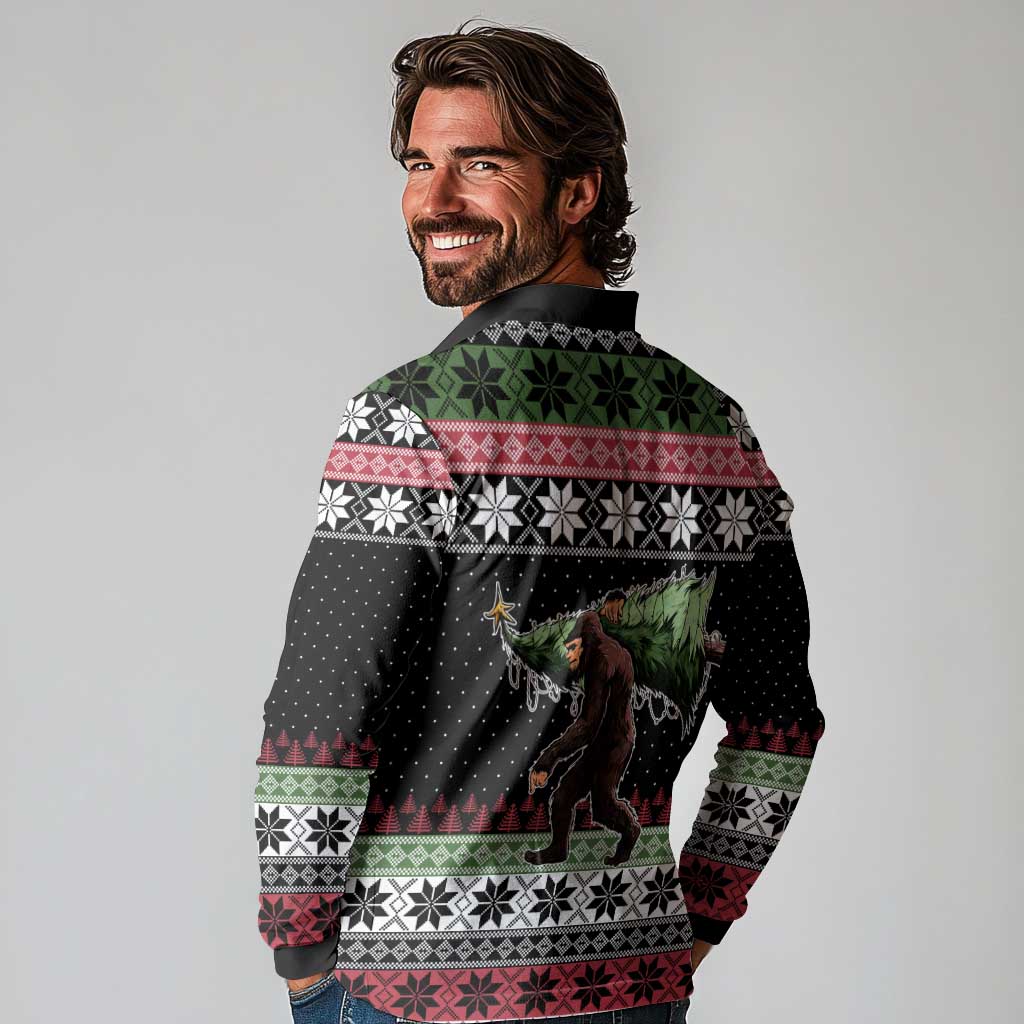 Funny Bigfoot Christmas Long Sleeve Polo Shirt Xmas Holiday Patterns - Wonder Print Shop