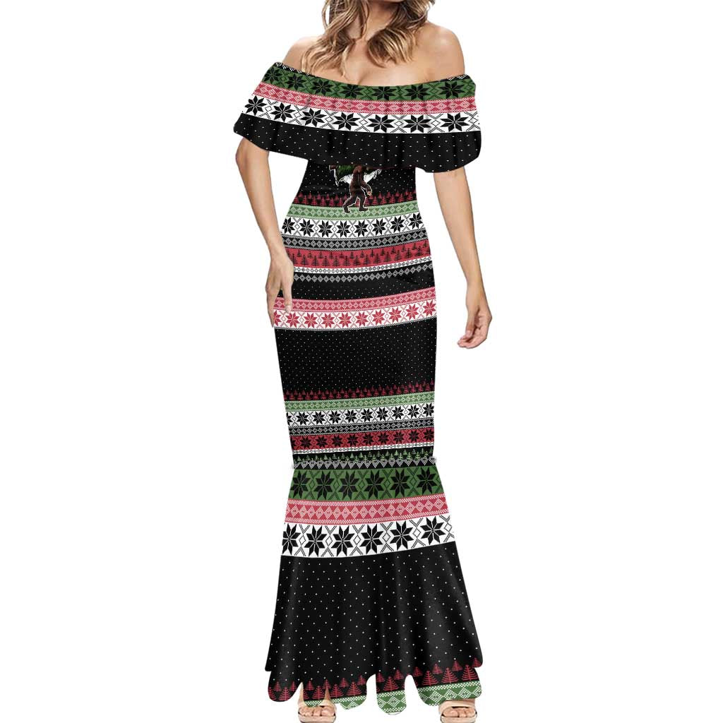 Funny Bigfoot Christmas Mermaid Dress Xmas Holiday Patterns - Wonder Print Shop