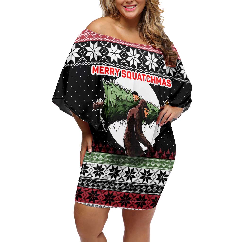 Funny Bigfoot Christmas Off Shoulder Short Dress Xmas Holiday Patterns - Wonder Print Shop