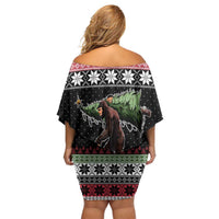 Funny Bigfoot Christmas Off Shoulder Short Dress Xmas Holiday Patterns - Wonder Print Shop