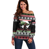 Funny Bigfoot Christmas Off Shoulder Sweater Xmas Holiday Patterns - Wonder Print Shop