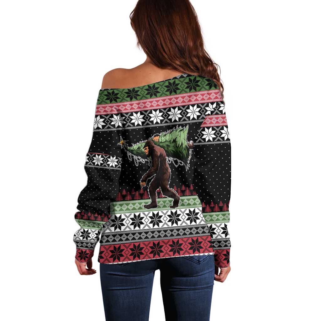 Funny Bigfoot Christmas Off Shoulder Sweater Xmas Holiday Patterns - Wonder Print Shop