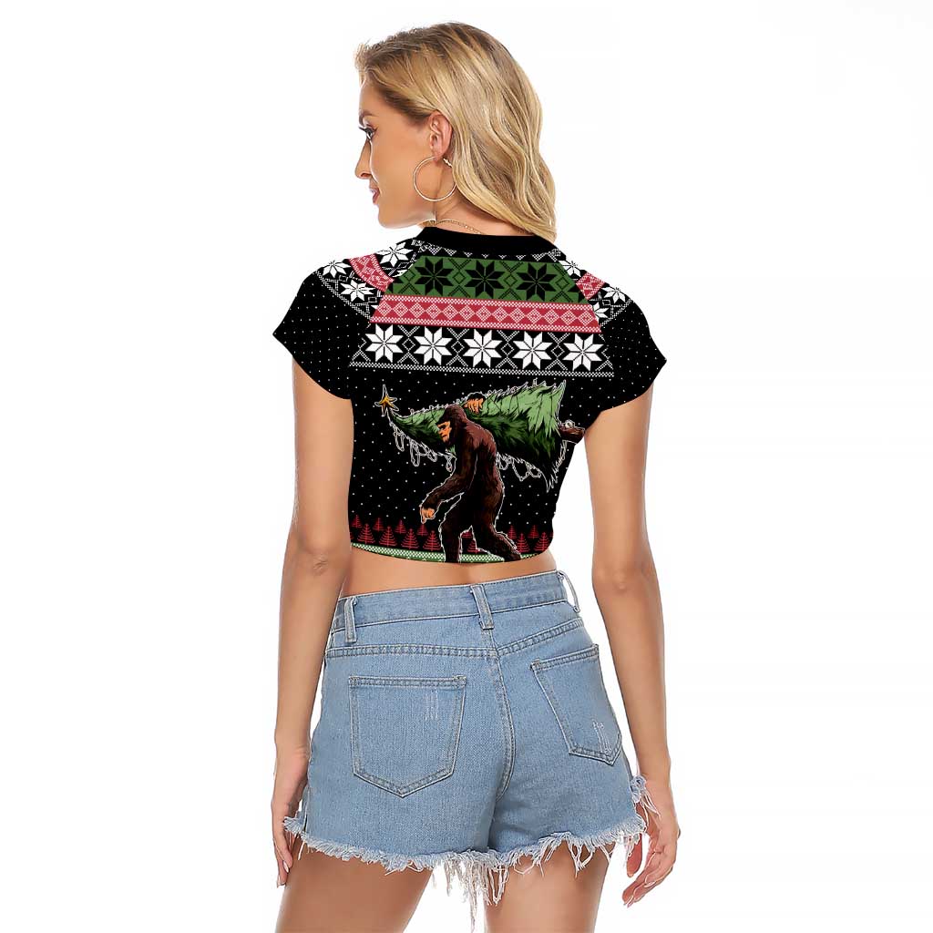 Funny Bigfoot Christmas Raglan Cropped T Shirt Xmas Holiday Patterns - Wonder Print Shop