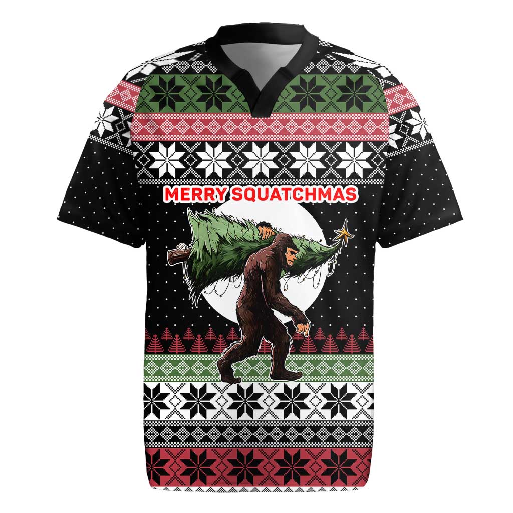 Funny Bigfoot Christmas Rugby Jersey Xmas Holiday Patterns - Wonder Print Shop
