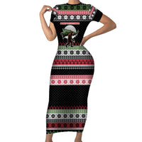 Funny Bigfoot Christmas Short Sleeve Bodycon Dress Xmas Holiday Patterns - Wonder Print Shop
