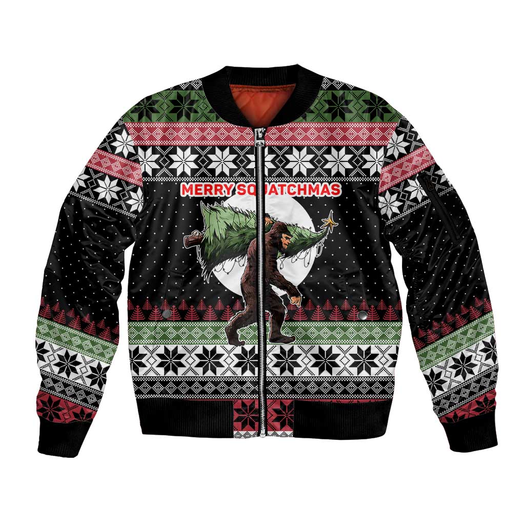 Funny Bigfoot Christmas Sleeve Zip Bomber Jacket Xmas Holiday Patterns - Wonder Print Shop