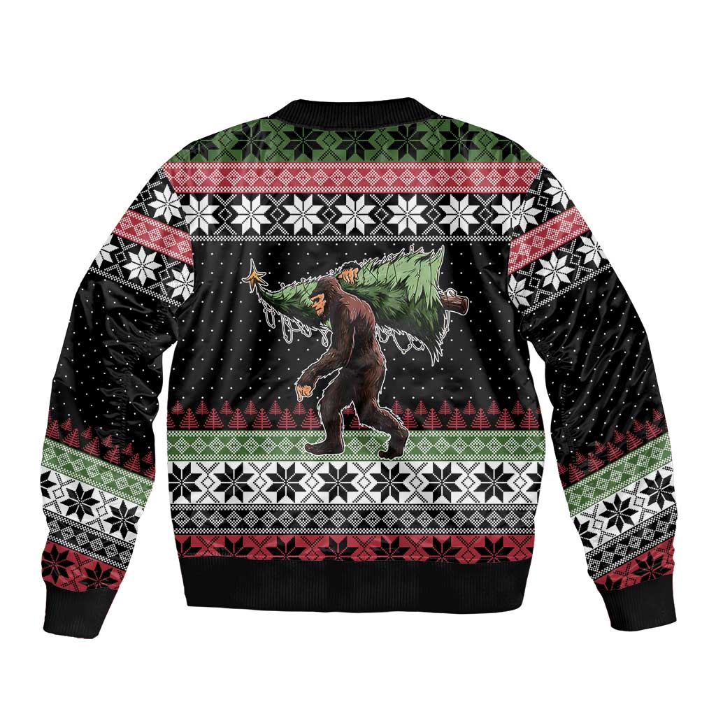 Funny Bigfoot Christmas Sleeve Zip Bomber Jacket Xmas Holiday Patterns - Wonder Print Shop