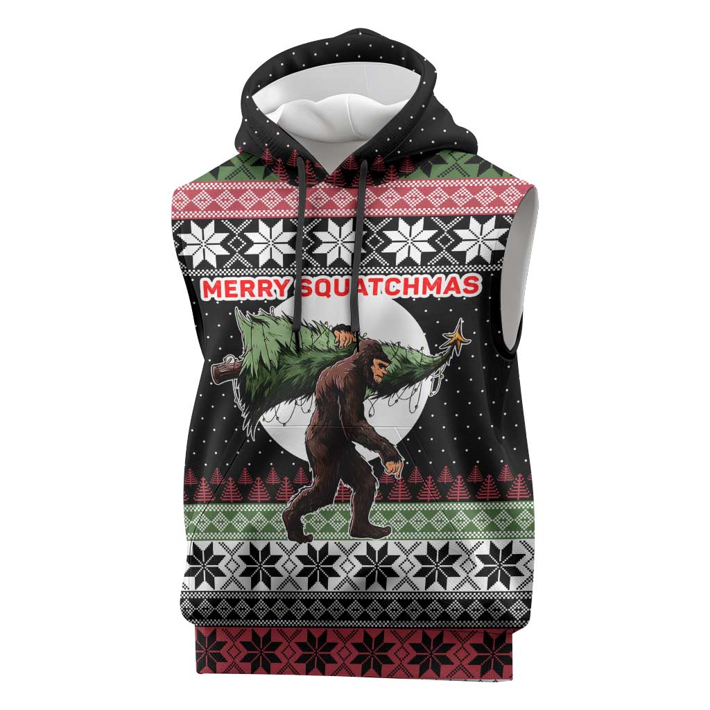 Funny Bigfoot Christmas Sleeveless Hoodie Xmas Holiday Patterns - Wonder Print Shop