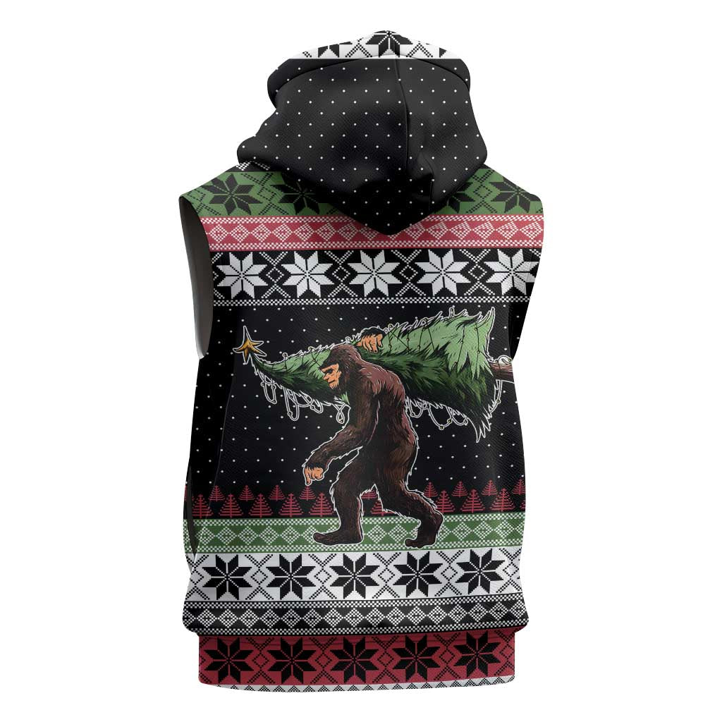 Funny Bigfoot Christmas Sleeveless Hoodie Xmas Holiday Patterns - Wonder Print Shop