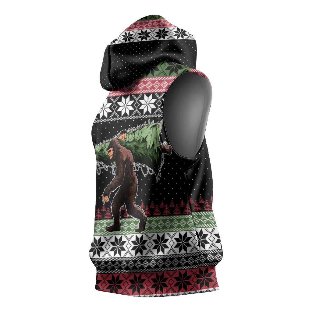 Funny Bigfoot Christmas Sleeveless Hoodie Xmas Holiday Patterns - Wonder Print Shop