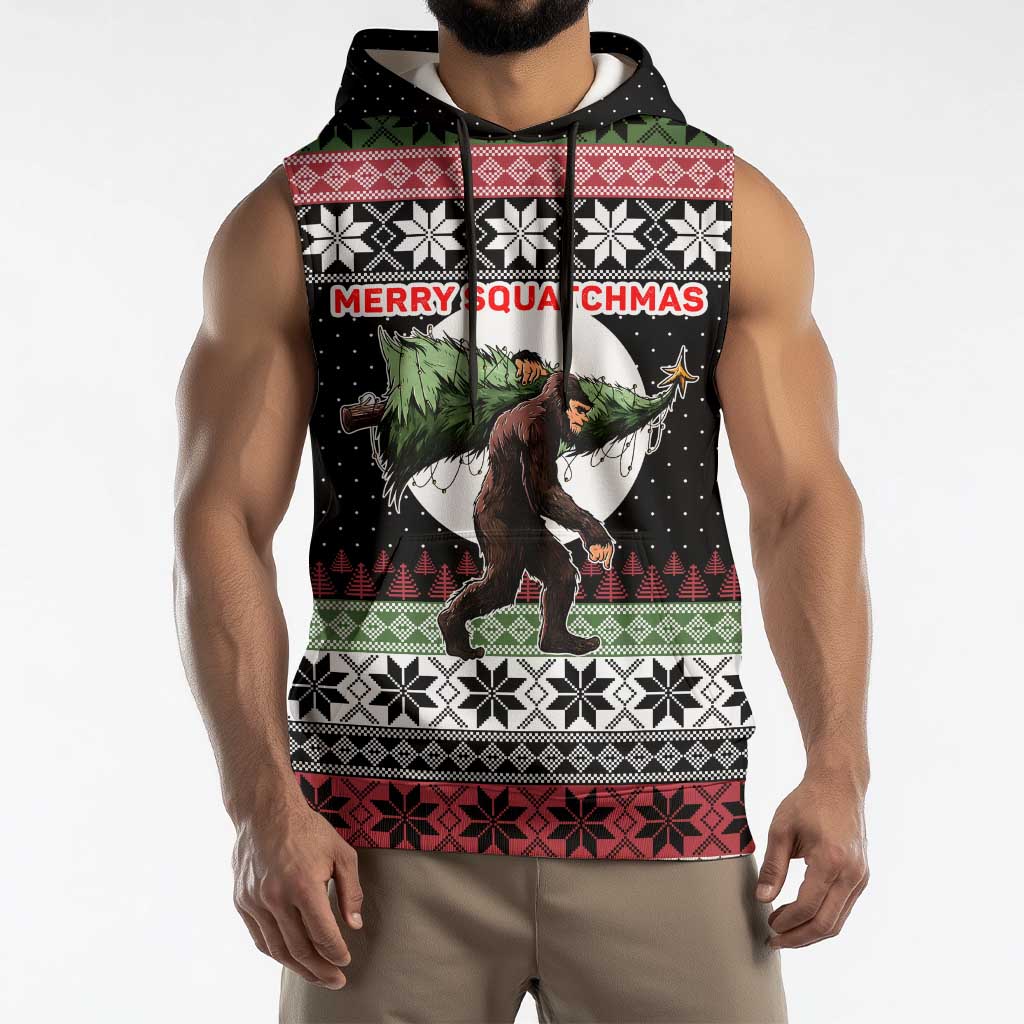 Funny Bigfoot Christmas Sleeveless Hoodie Xmas Holiday Patterns - Wonder Print Shop