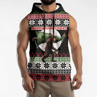 Funny Bigfoot Christmas Sleeveless Hoodie Xmas Holiday Patterns - Wonder Print Shop