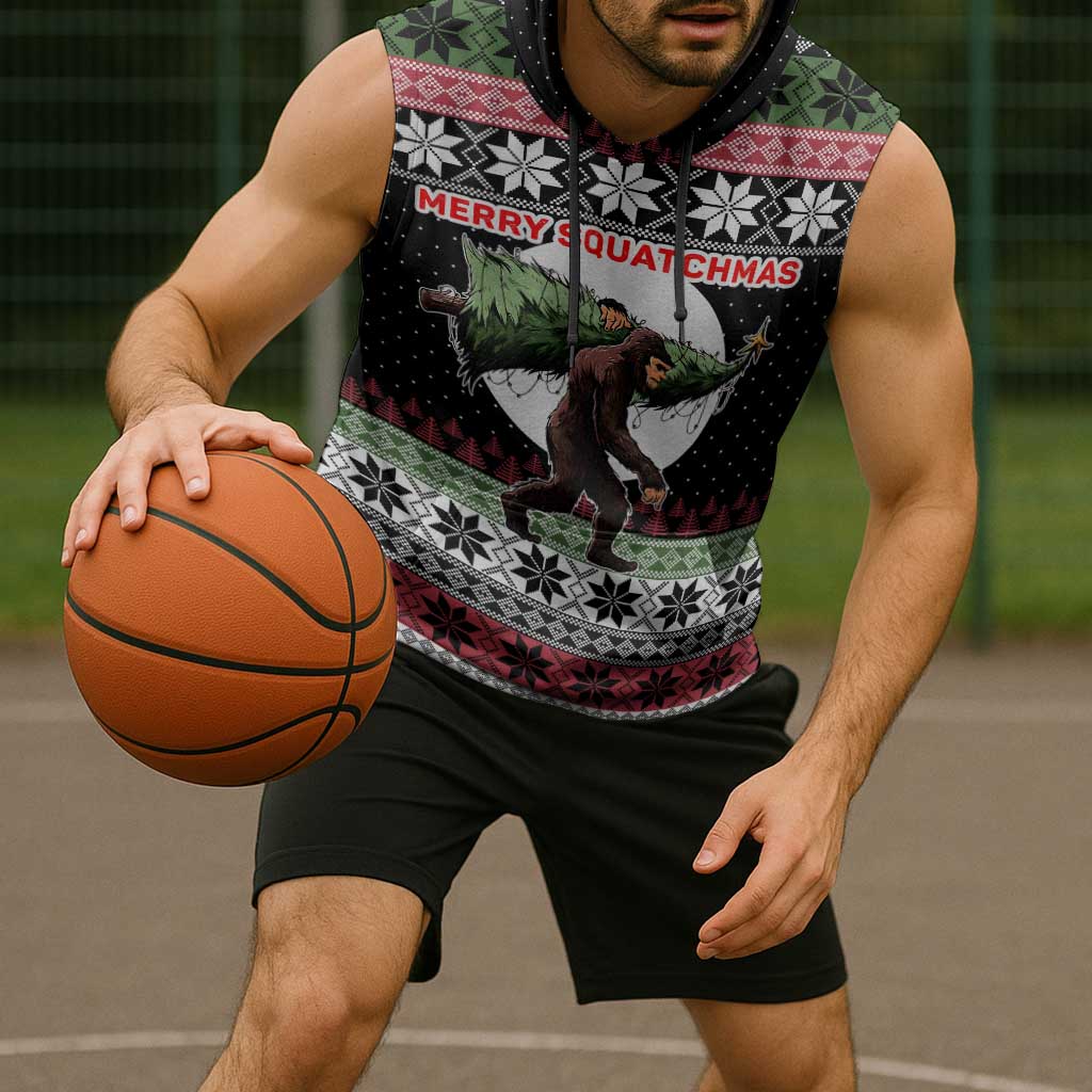 Funny Bigfoot Christmas Sleeveless Hoodie Xmas Holiday Patterns - Wonder Print Shop