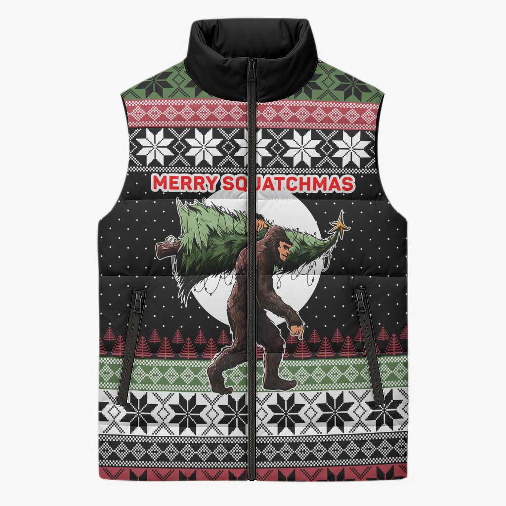 Funny Bigfoot Christmas Sleeveless Puffer Jacket Xmas Holiday Patterns - Wonder Print Shop