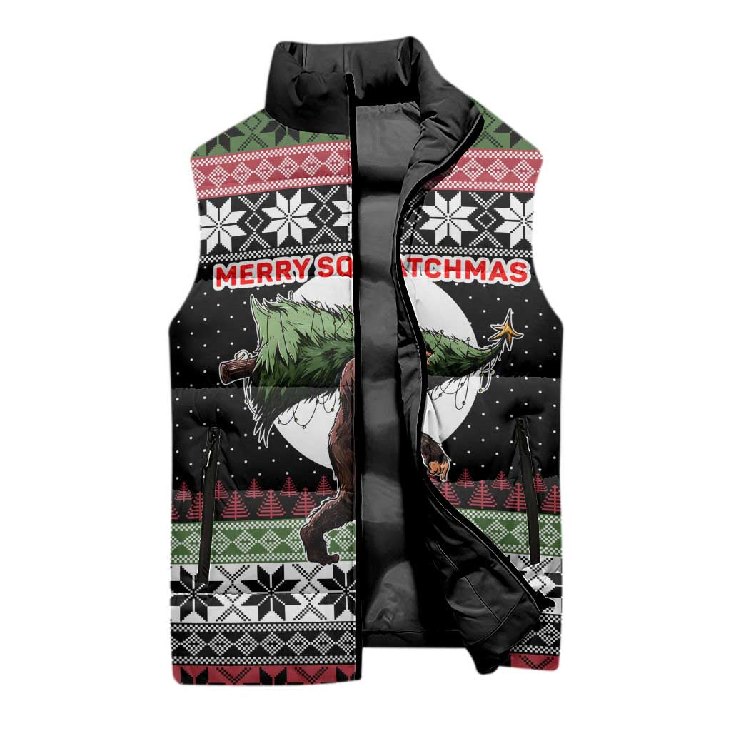 Funny Bigfoot Christmas Sleeveless Puffer Jacket Xmas Holiday Patterns - Wonder Print Shop