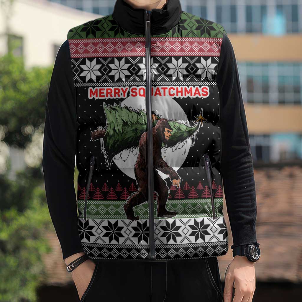 Funny Bigfoot Christmas Sleeveless Puffer Jacket Xmas Holiday Patterns - Wonder Print Shop