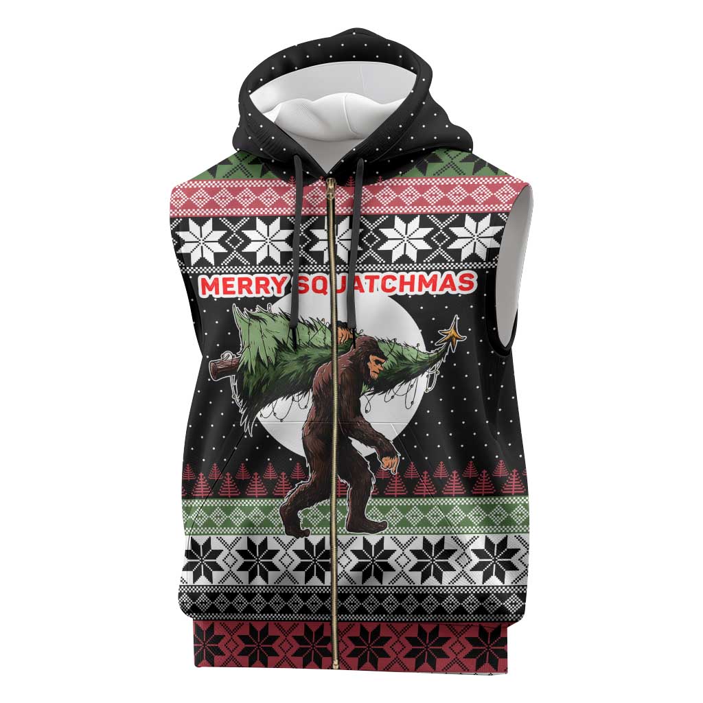 Funny Bigfoot Christmas Sleeveless Zip Hoodie Xmas Holiday Patterns - Wonder Print Shop