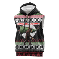 Funny Bigfoot Christmas Sleeveless Zip Hoodie Xmas Holiday Patterns - Wonder Print Shop
