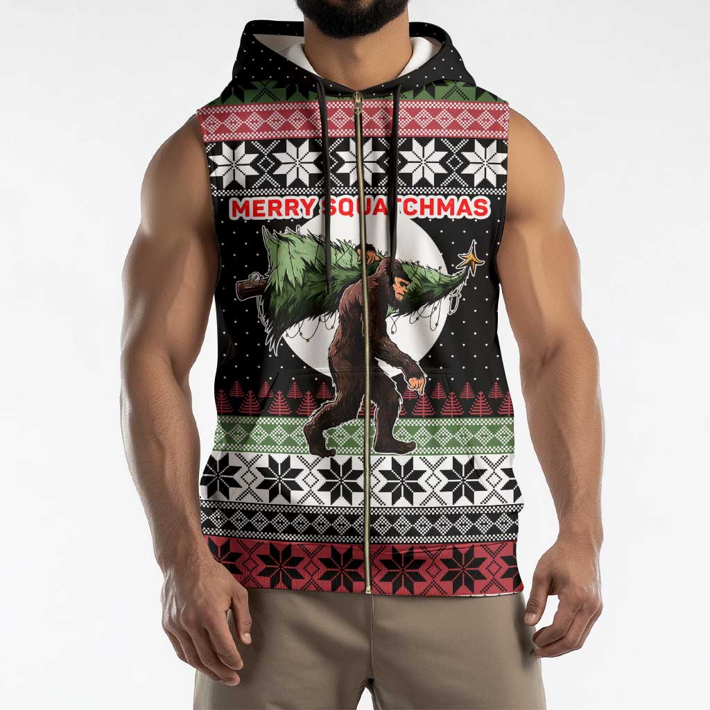 Funny Bigfoot Christmas Sleeveless Zip Hoodie Xmas Holiday Patterns - Wonder Print Shop