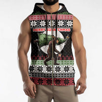 Funny Bigfoot Christmas Sleeveless Zip Hoodie Xmas Holiday Patterns - Wonder Print Shop