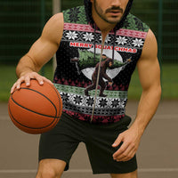 Funny Bigfoot Christmas Sleeveless Zip Hoodie Xmas Holiday Patterns - Wonder Print Shop