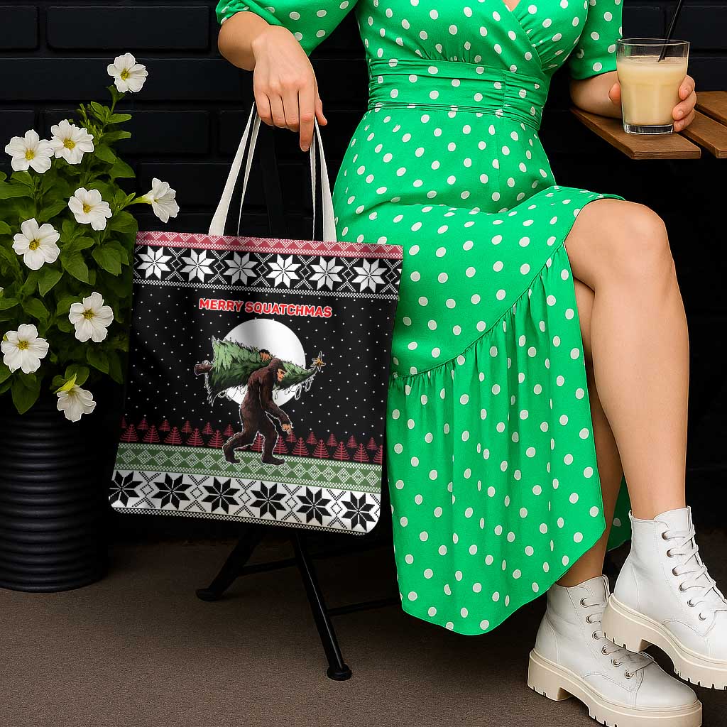 Funny Bigfoot Christmas Tote Bag Xmas Holiday Patterns - Wonder Print Shop