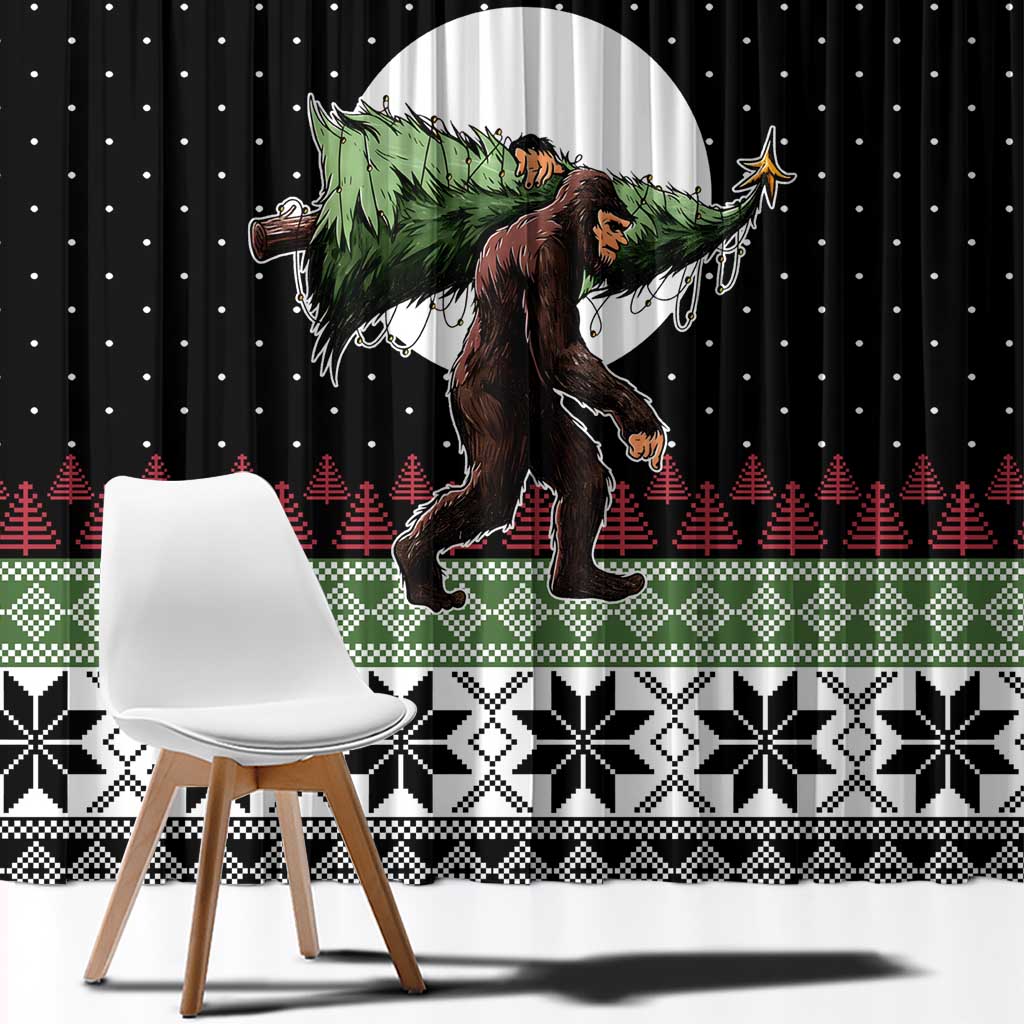 Funny Bigfoot Christmas Window Curtain Xmas Holiday Patterns - Wonder Print Shop