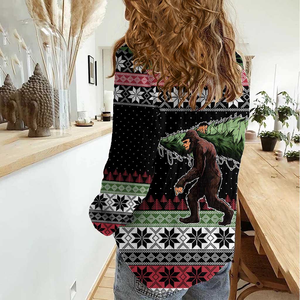 Funny Bigfoot Christmas Women Casual Shirt Xmas Holiday Patterns - Wonder Print Shop