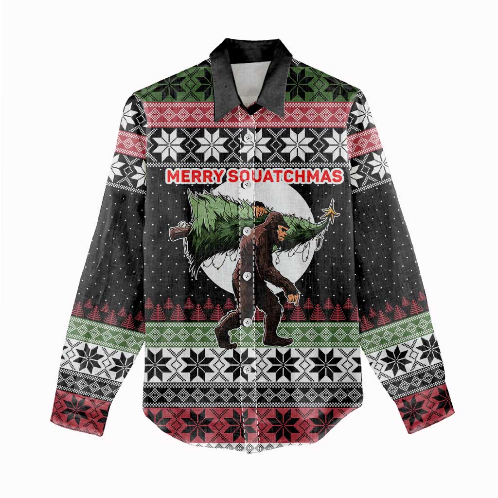 Funny Bigfoot Christmas Women Casual Shirt Xmas Holiday Patterns - Wonder Print Shop