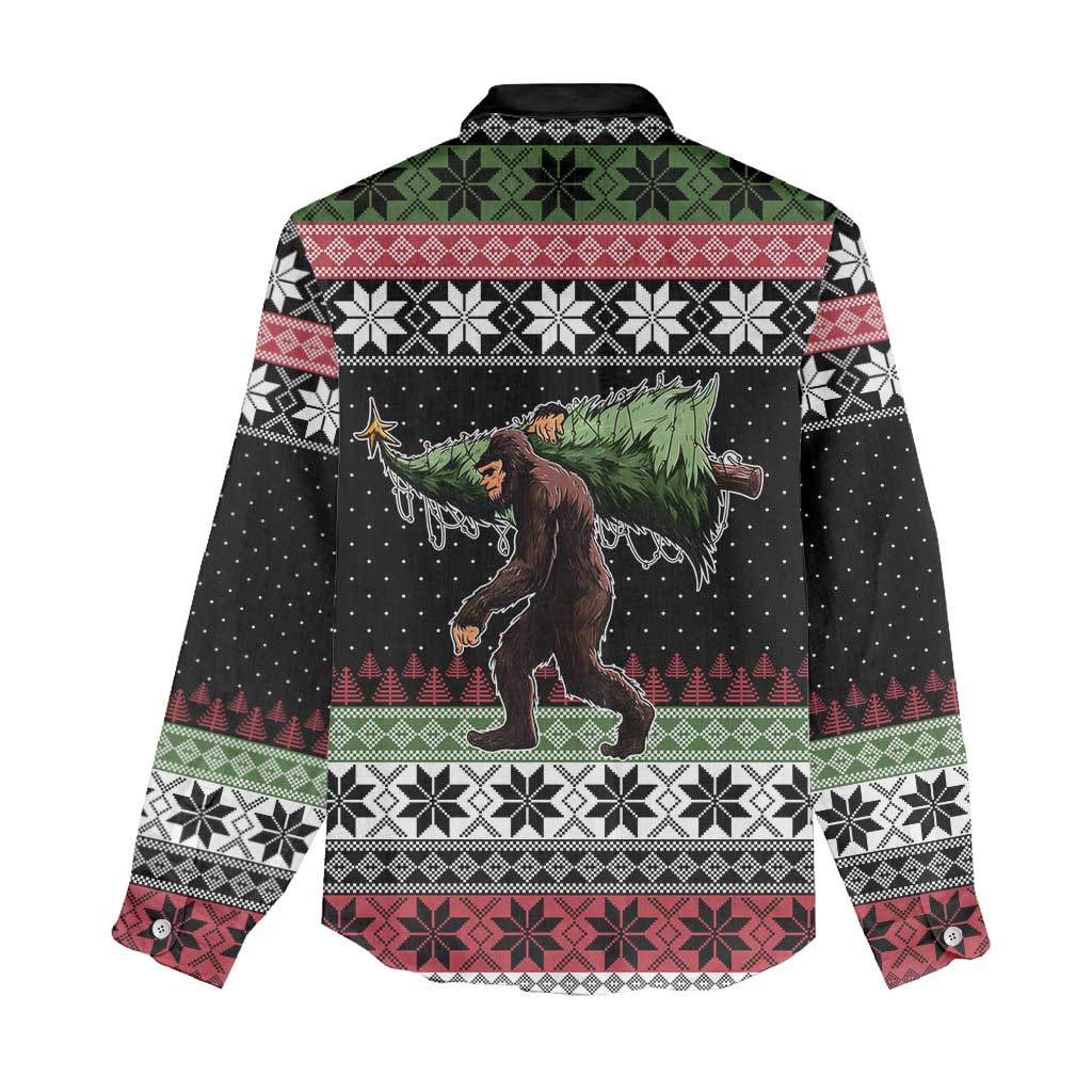 Funny Bigfoot Christmas Women Casual Shirt Xmas Holiday Patterns - Wonder Print Shop