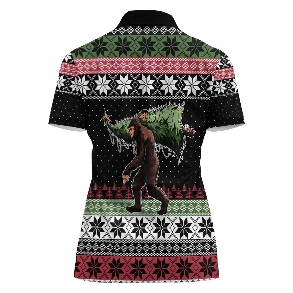 Funny Bigfoot Christmas Women Polo Shirt Xmas Holiday Patterns - Wonder Print Shop
