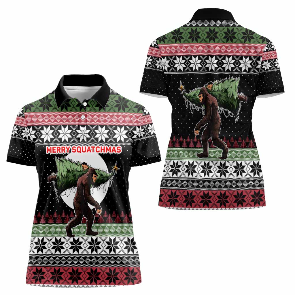 Funny Bigfoot Christmas Women Polo Shirt Xmas Holiday Patterns - Wonder Print Shop