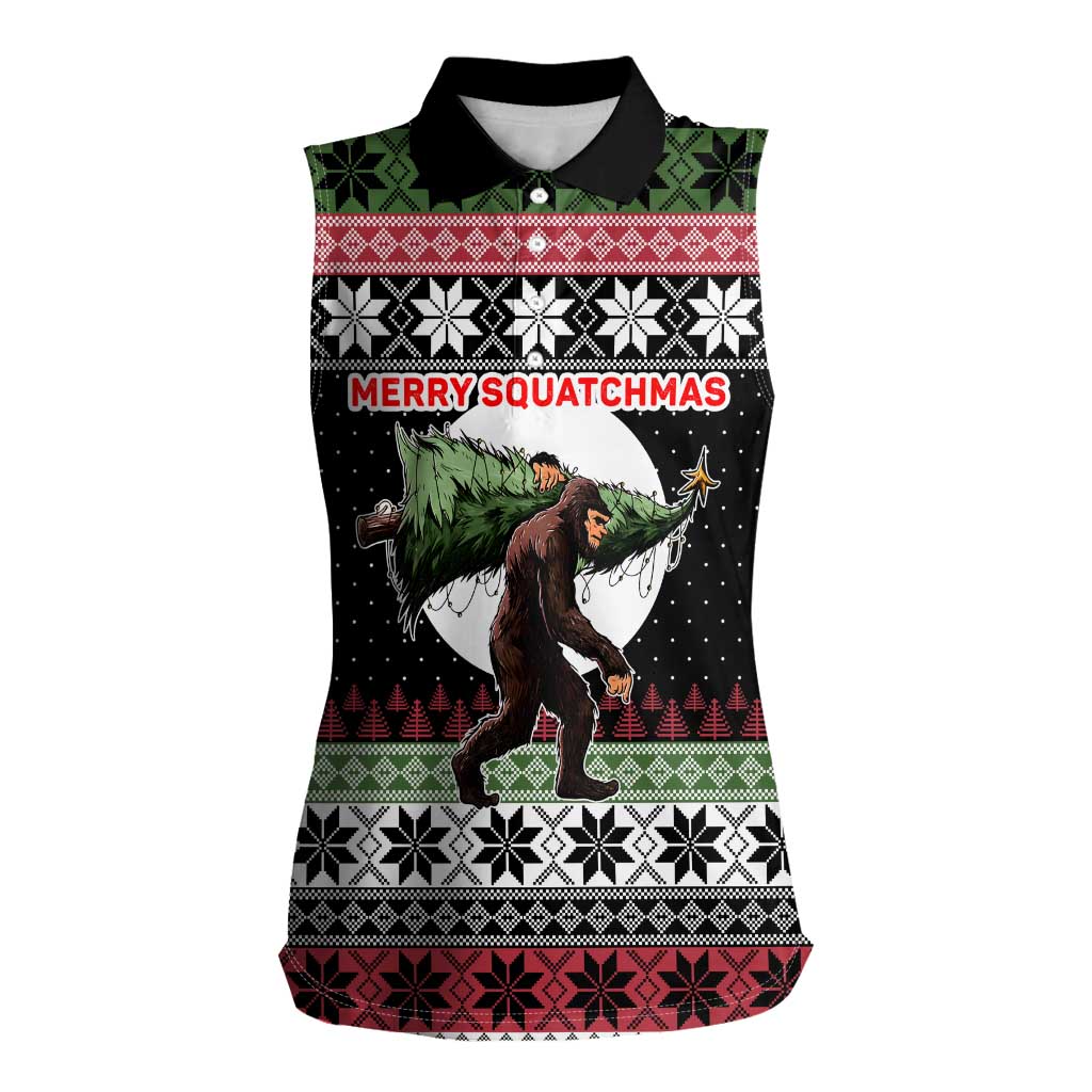 Funny Bigfoot Christmas Women Sleeveless Polo Shirt Xmas Holiday Patterns - Wonder Print Shop