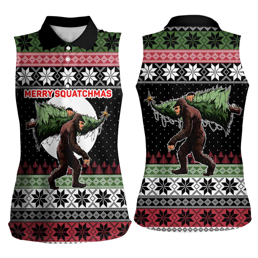 Funny Bigfoot Christmas Women Sleeveless Polo Shirt Xmas Holiday Patterns - Wonder Print Shop