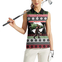 Funny Bigfoot Christmas Women Sleeveless Polo Shirt Xmas Holiday Patterns - Wonder Print Shop