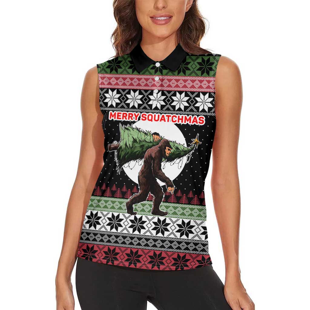 Funny Bigfoot Christmas Women Sleeveless Polo Shirt Xmas Holiday Patterns - Wonder Print Shop