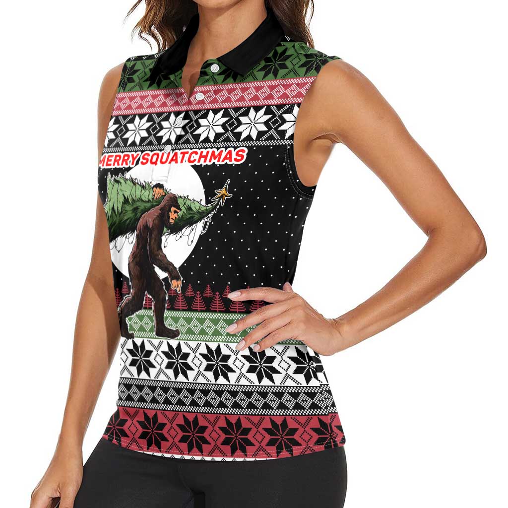 Funny Bigfoot Christmas Women Sleeveless Polo Shirt Xmas Holiday Patterns - Wonder Print Shop