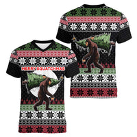 Funny Bigfoot Christmas Women V-Neck T-Shirt Xmas Holiday Patterns - Wonder Print Shop