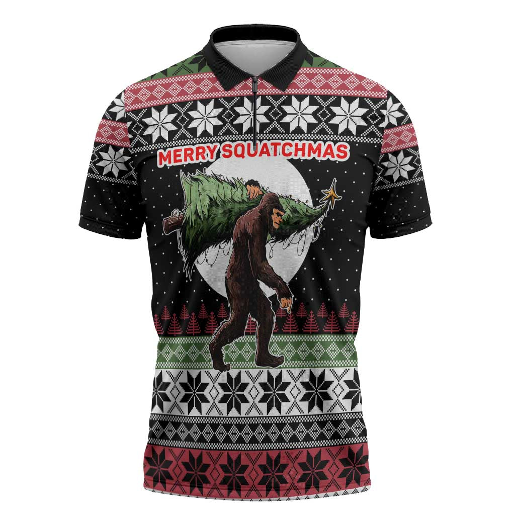 Funny Bigfoot Christmas Zipper Polo Shirt Xmas Holiday Patterns - Wonder Print Shop