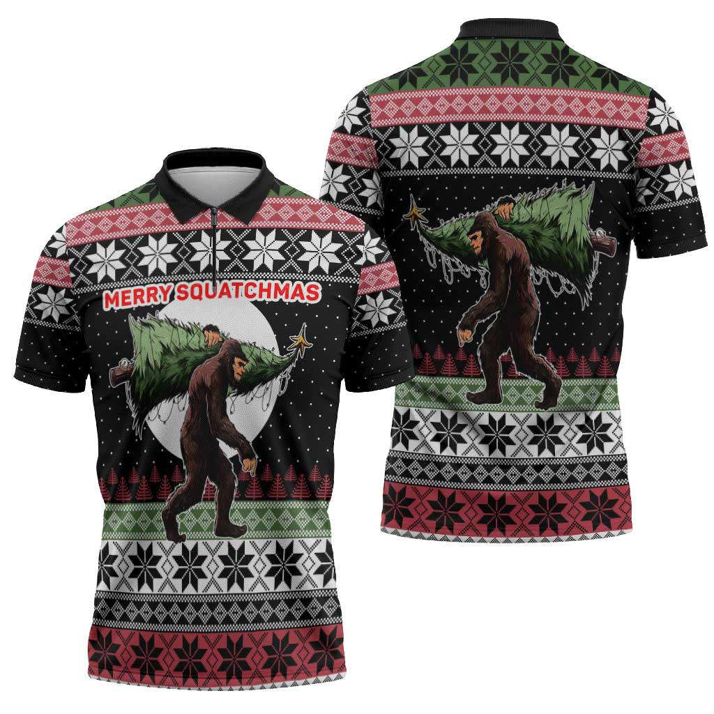 Funny Bigfoot Christmas Zipper Polo Shirt Xmas Holiday Patterns - Wonder Print Shop